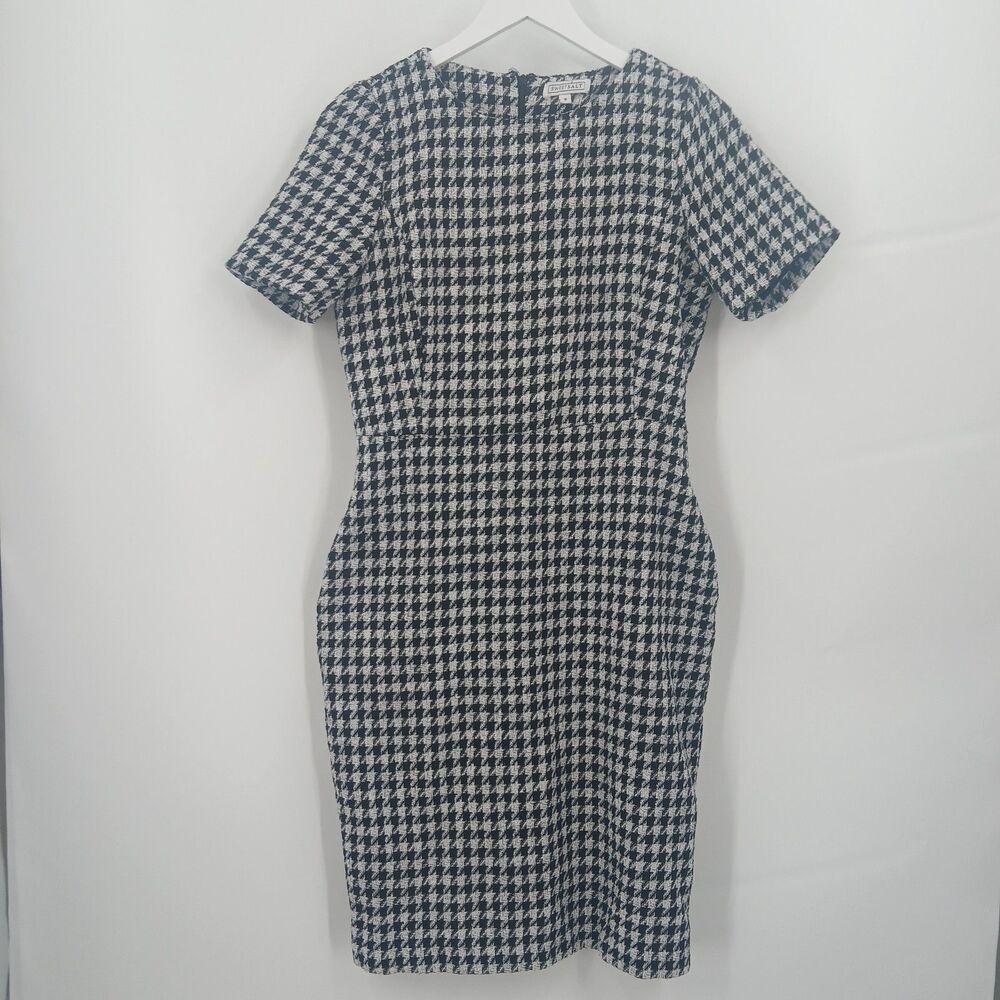 womans size 8 sweet salt black and white houndstooth short sleeve dress fitted